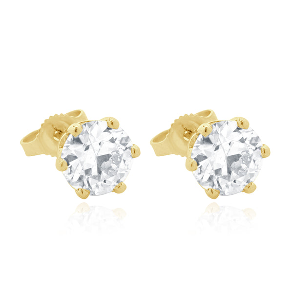 14 Karat Yellow Gold Round European Cut Stud Earrings