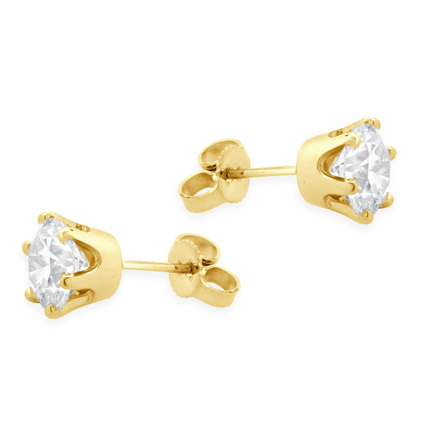 14 Karat Yellow Gold Round European Cut Stud Earrings