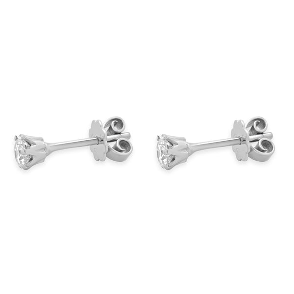 18 Karat White Gold Round Brilliant Cut Diamond Stud Earrings