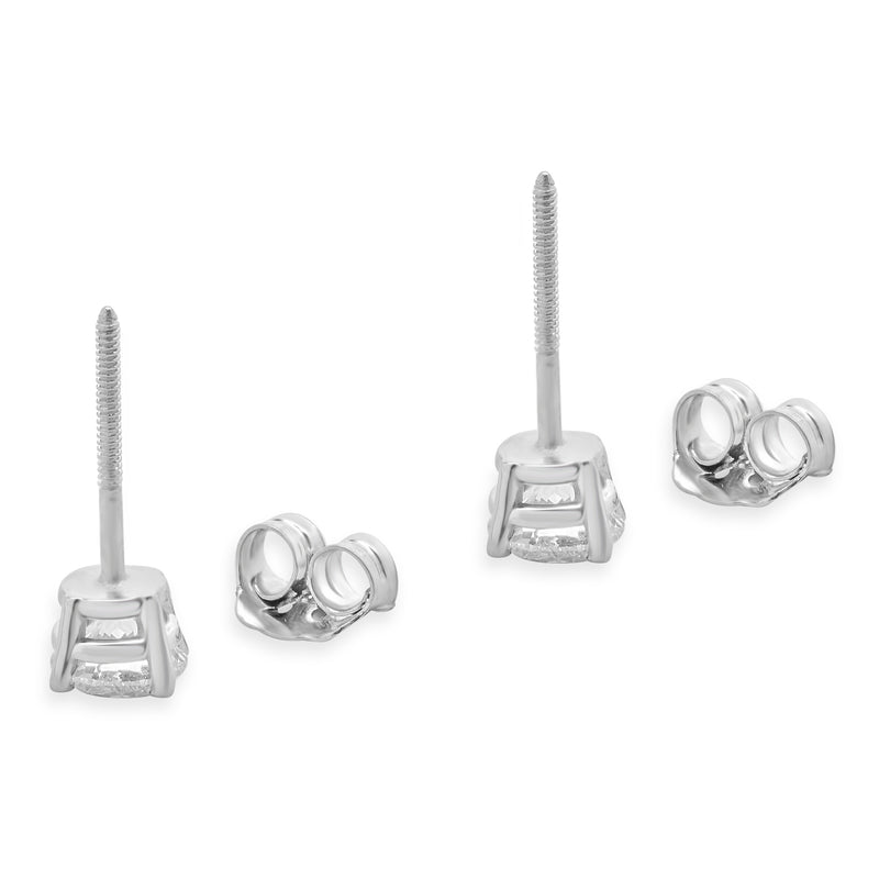 14 Karat White Gold Round Brilliant Cut Diamond Stud Earrings