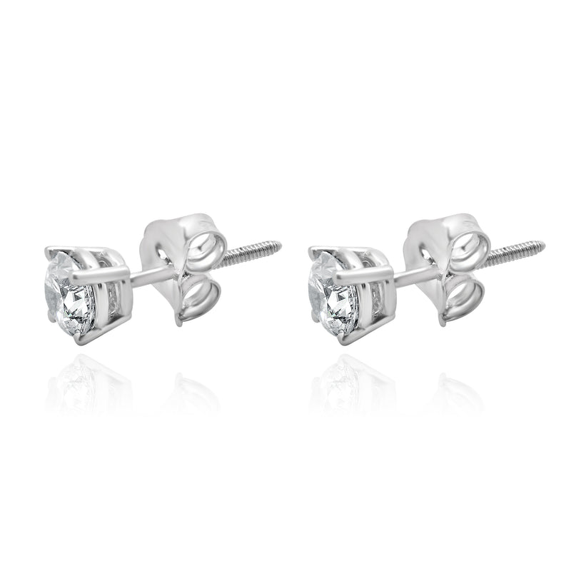 14 Karat White Gold Round Brilliant Cut Diamond Stud Earrings