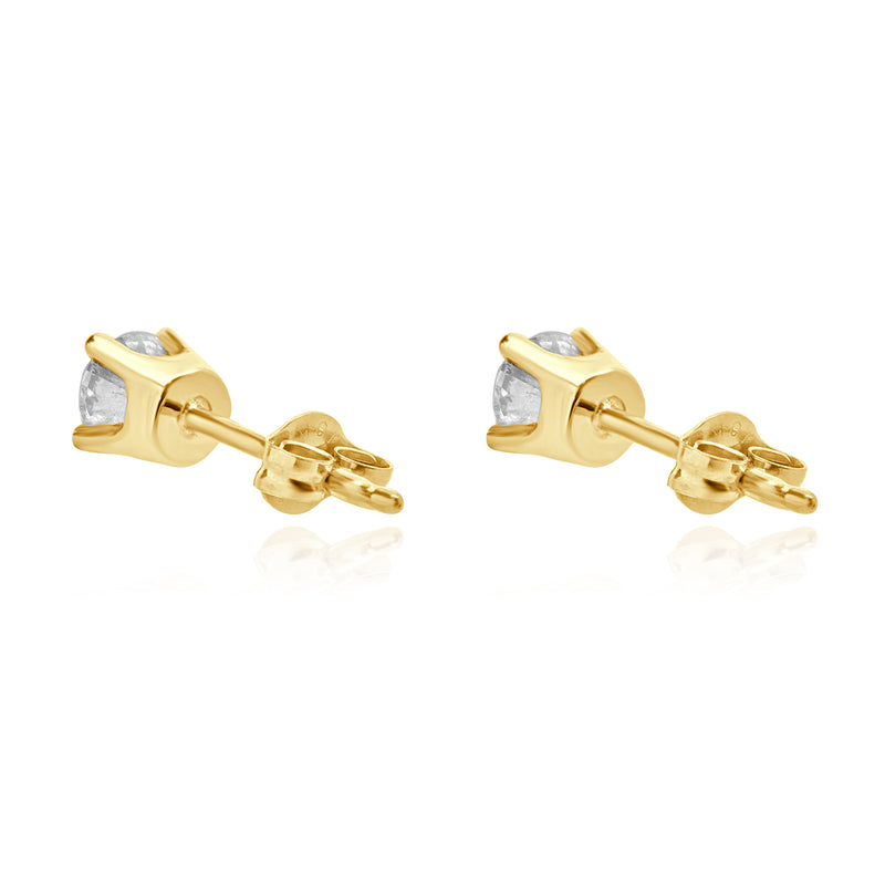 14 Karat Yellow Gold Round Brilliant Cut Diamond Stud Earrings
