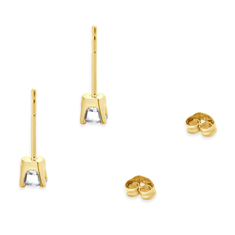 14 Karat Yellow Gold Round Brilliant Cut Diamond Stud Earrings