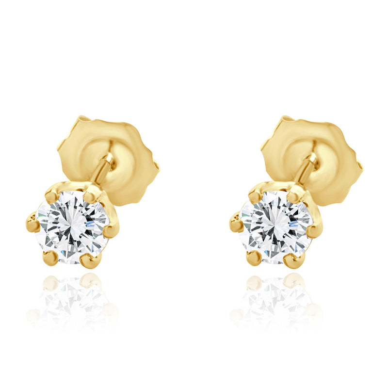 14 Karat Yellow Gold Round Brilliant Cut Diamond Stud Earrings