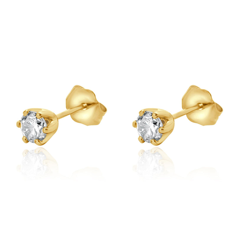 14 Karat Yellow Gold Round Brilliant Cut Diamond Stud Earrings