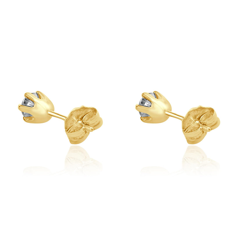 14 Karat Yellow Gold Round Brilliant Cut Diamond Stud Earrings