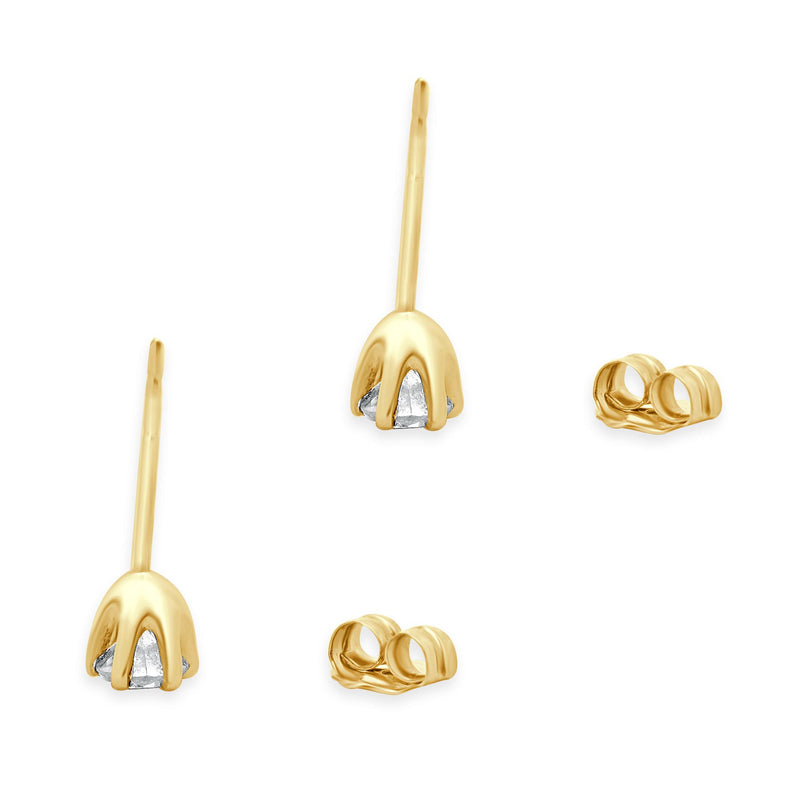 14 Karat Yellow Gold Round Brilliant Cut Diamond Stud Earrings