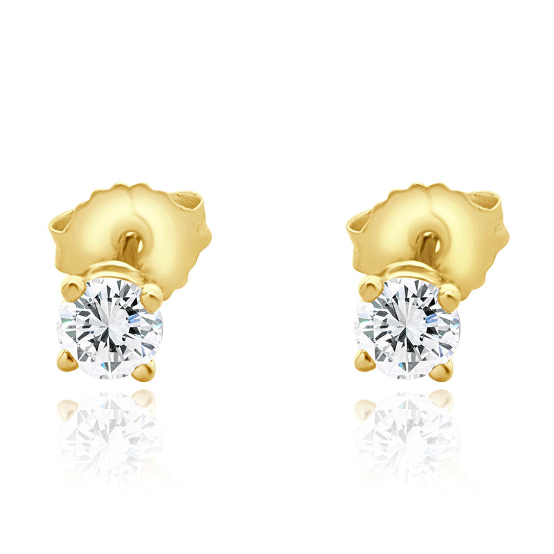 14 Karat Yellow Gold Round Brilliant Cut Diamond Stud Earrings