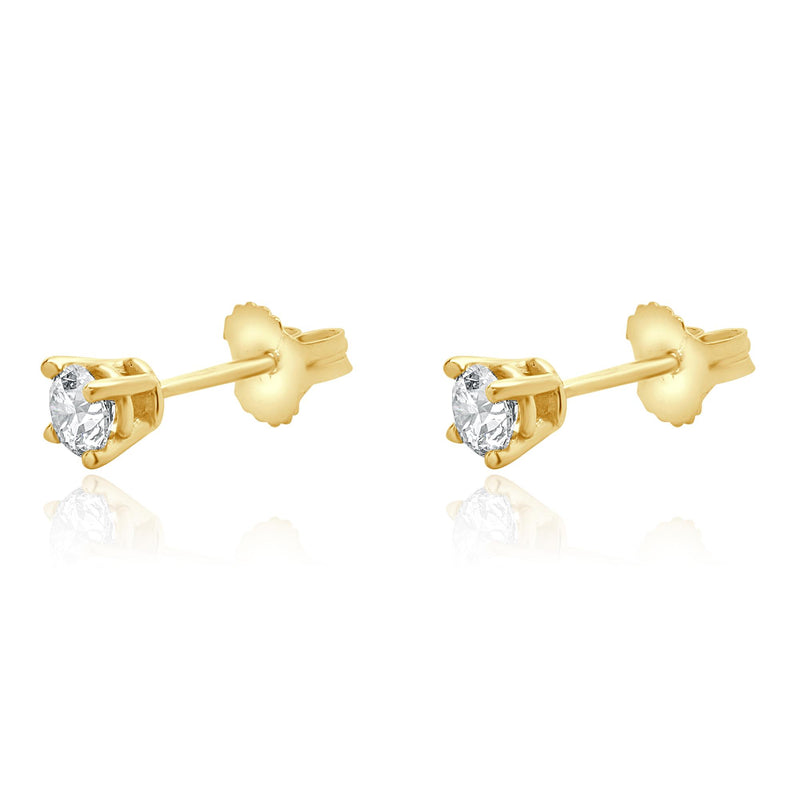 14 Karat Yellow Gold Round Brilliant Cut Diamond Stud Earrings