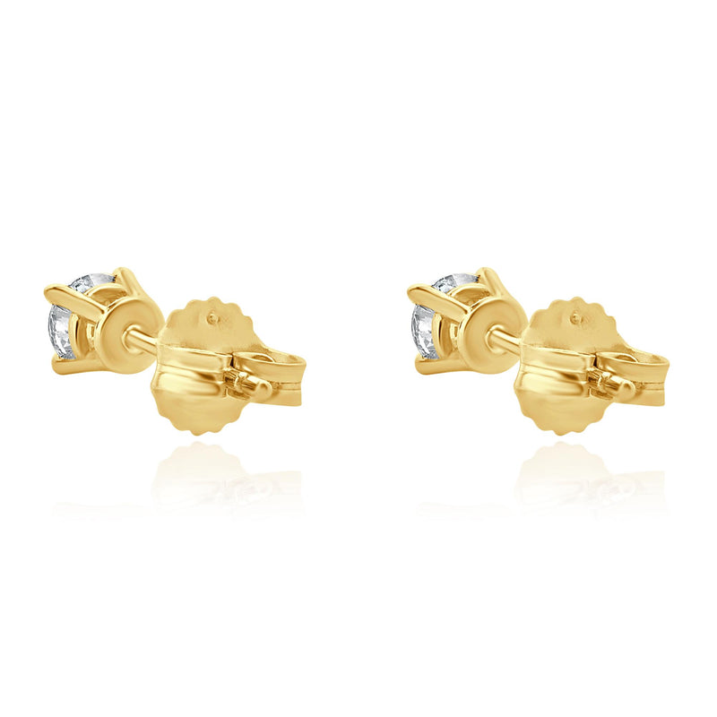 14 Karat Yellow Gold Round Brilliant Cut Diamond Stud Earrings