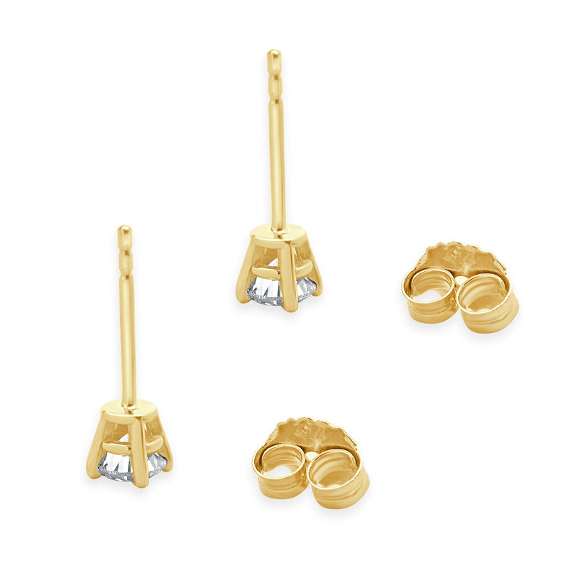 14 Karat Yellow Gold Round Brilliant Cut Diamond Stud Earrings