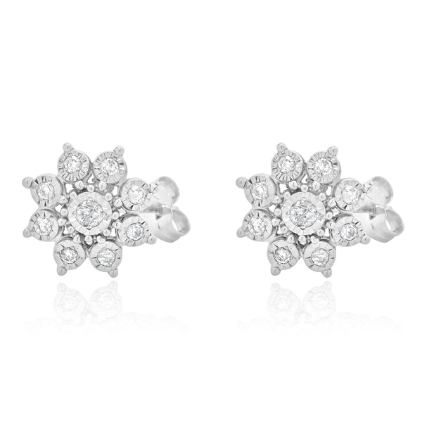 10 Karat White Gold Diamond Cluster Stud Earrings