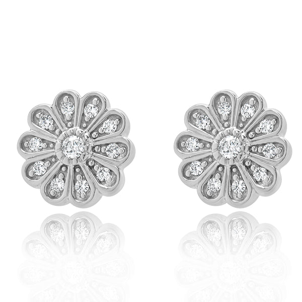 14 Karat White Gold Diamond Flower Stud Earrings