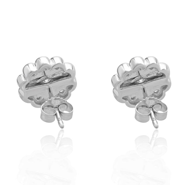 14 Karat White Gold Diamond Flower Stud Earrings