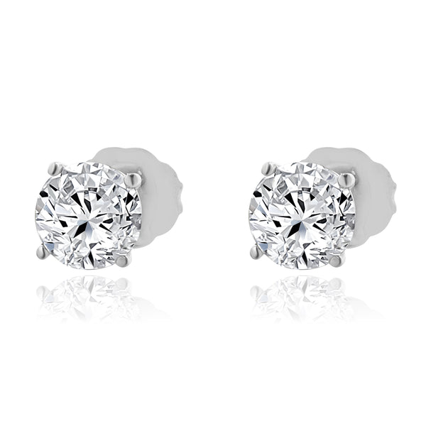 14 Karat White Gold Round Brilliant Cut Diamond Stud Earrings