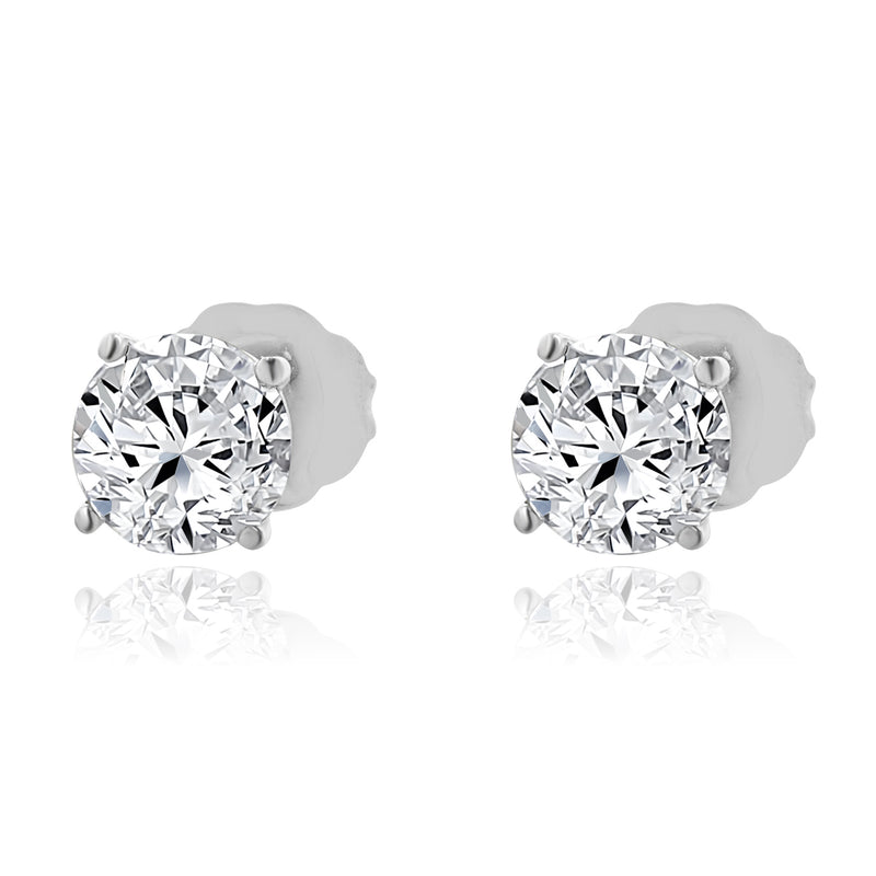 14 Karat White Gold Round Brilliant Cut Diamond Stud Earrings