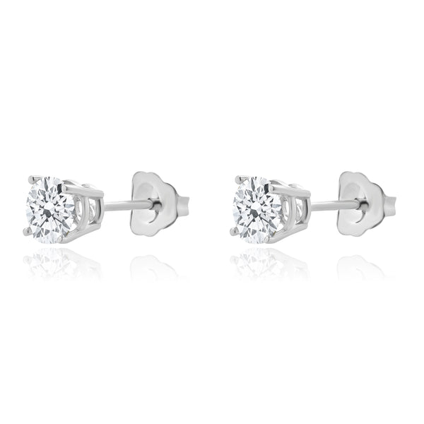 14 Karat White Gold Round Brilliant Cut Diamond Stud Earrings