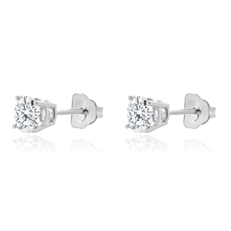 14 Karat White Gold Round Brilliant Cut Diamond Stud Earrings