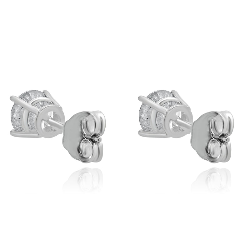 14 Karat White Gold Round Brilliant Cut Diamond Stud Earrings