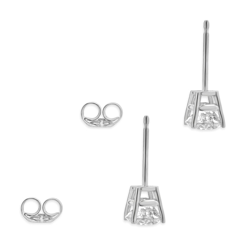 14 Karat White Gold Round Brilliant Cut Diamond Stud Earrings