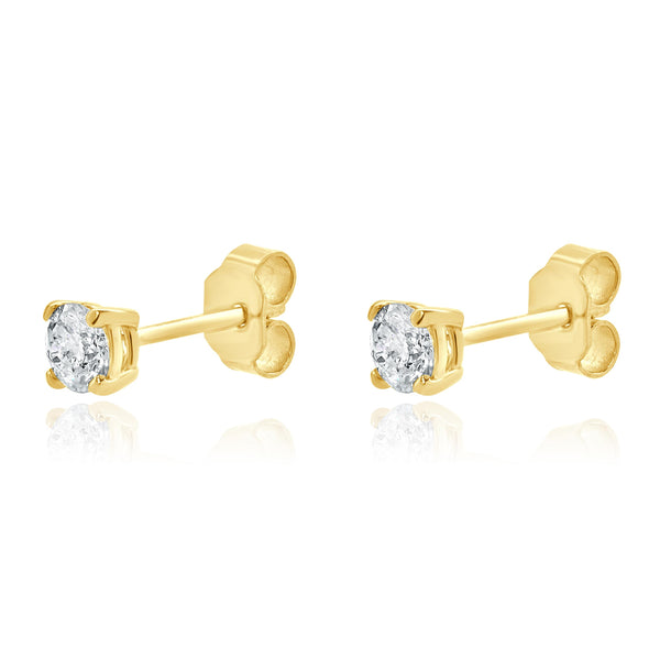 14K Yellow Gold Round Brilliant Cut Diamond Stud Earrings