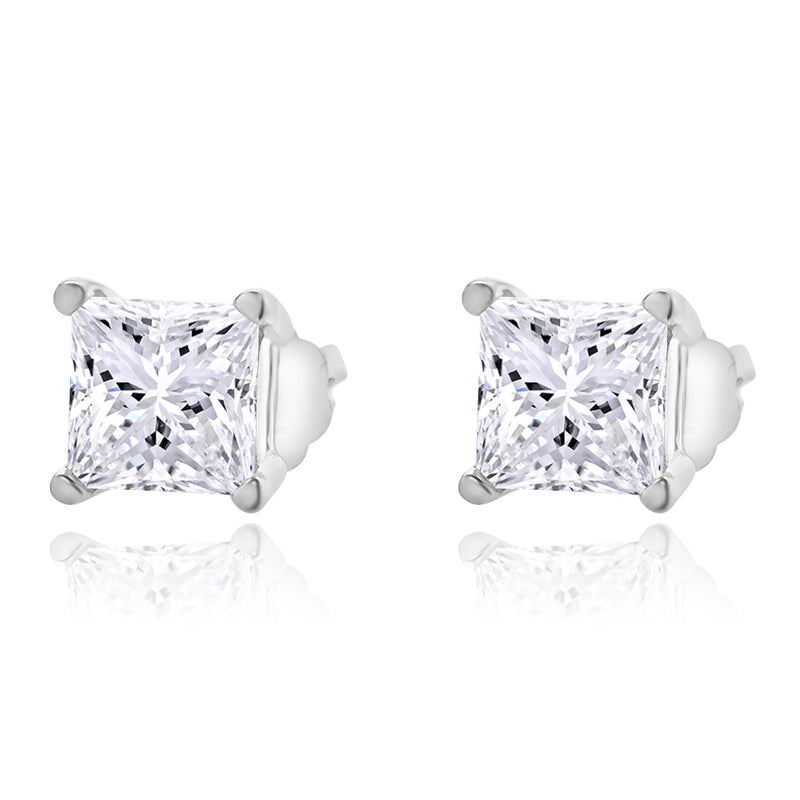 14 Karat White Gold Princess Cut Diamond Stud Earrings