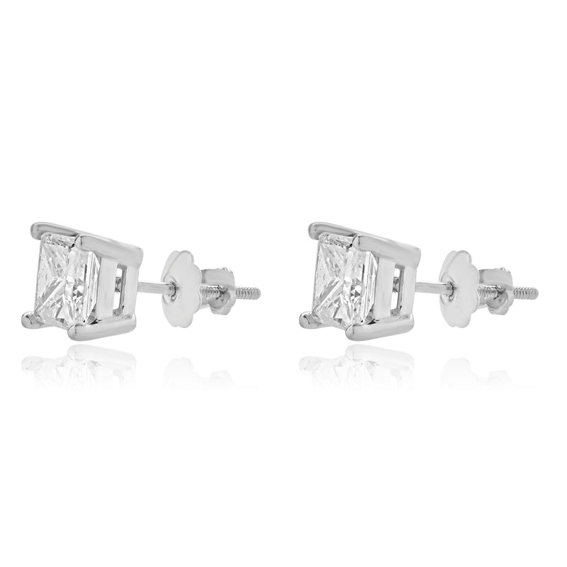 14 Karat White Gold Princess Cut Diamond Stud Earrings