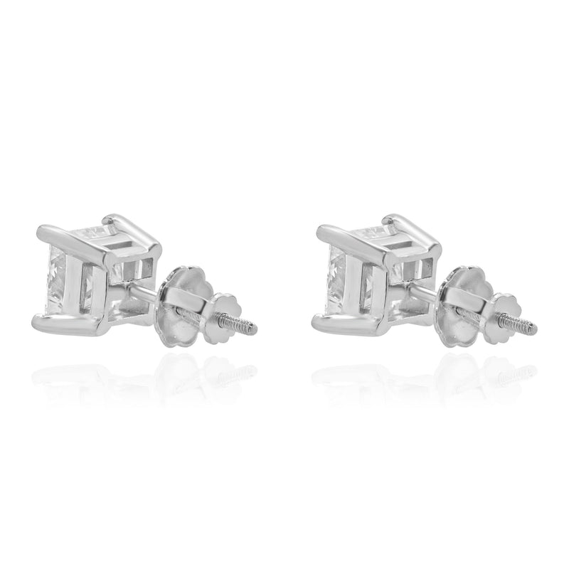 14 Karat White Gold Princess Cut Diamond Stud Earrings