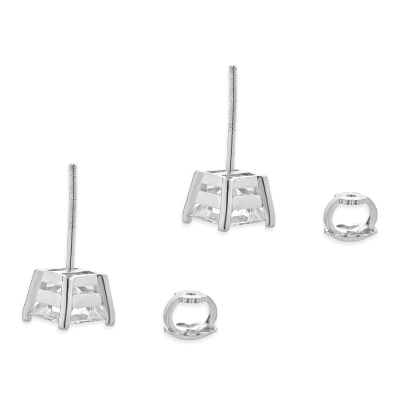 14 Karat White Gold Princess Cut Diamond Stud Earrings