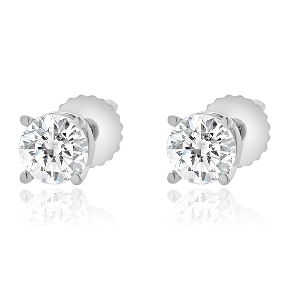 18 Karat White Gold Round Brilliant Cut Diamond Stud Earrings