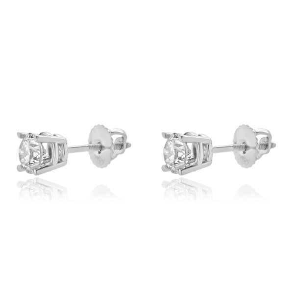 18 Karat White Gold Round Brilliant Cut Diamond Stud Earrings