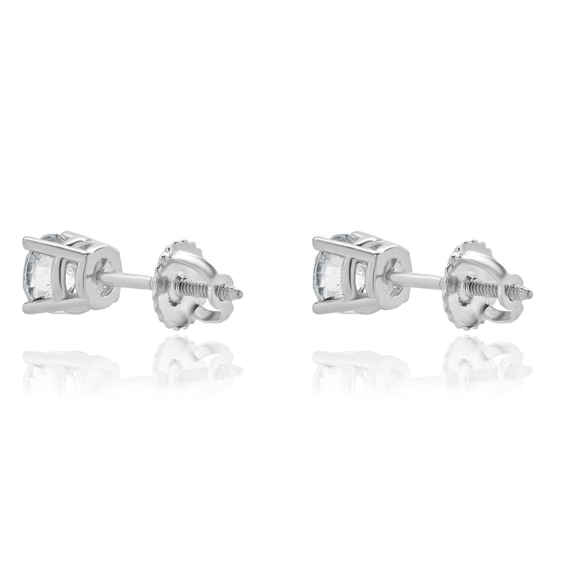 18 Karat White Gold Round Brilliant Cut Diamond Stud Earrings