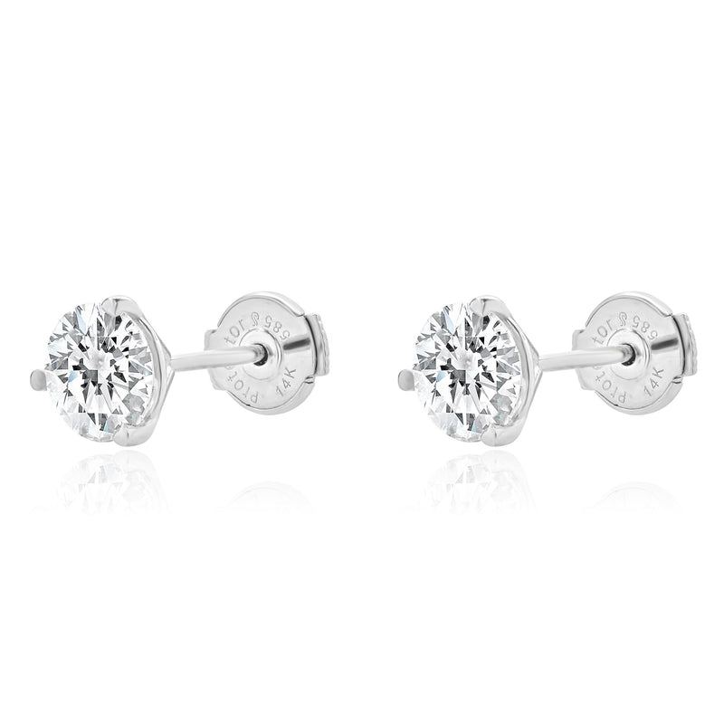 14 Karat White Gold Lab Grown Round Brilliant Cut Diamond Stud Earrings