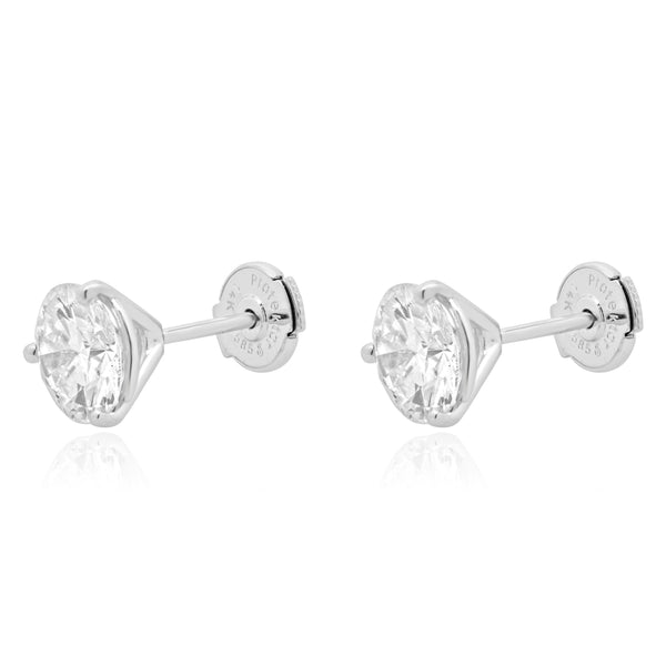 14 Karat White Gold Round Brilliant Cut Diamond Stud Earrings