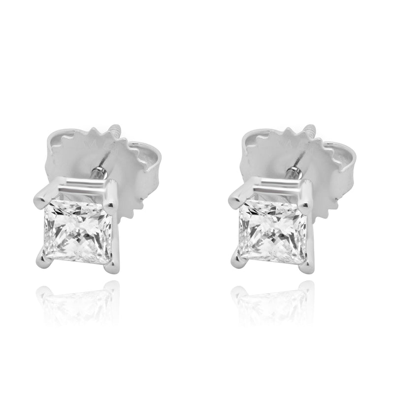14 Karat White Gold Princess Cut Diamond Stud Earrings