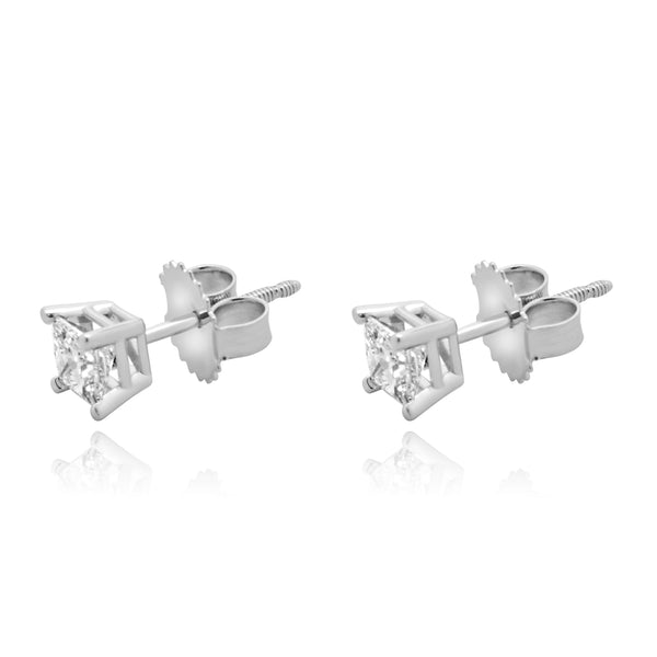 14 Karat White Gold Princess Cut Diamond Stud Earrings