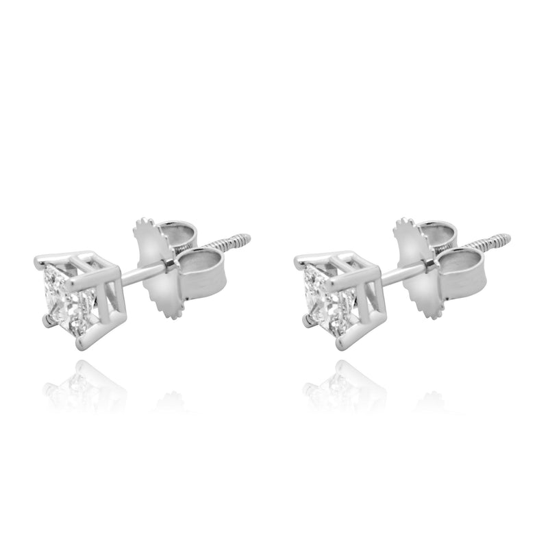 14 Karat White Gold Princess Cut Diamond Stud Earrings