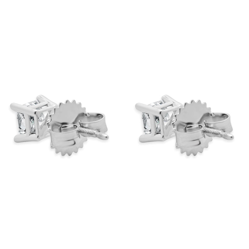 14 Karat White Gold Princess Cut Diamond Stud Earrings