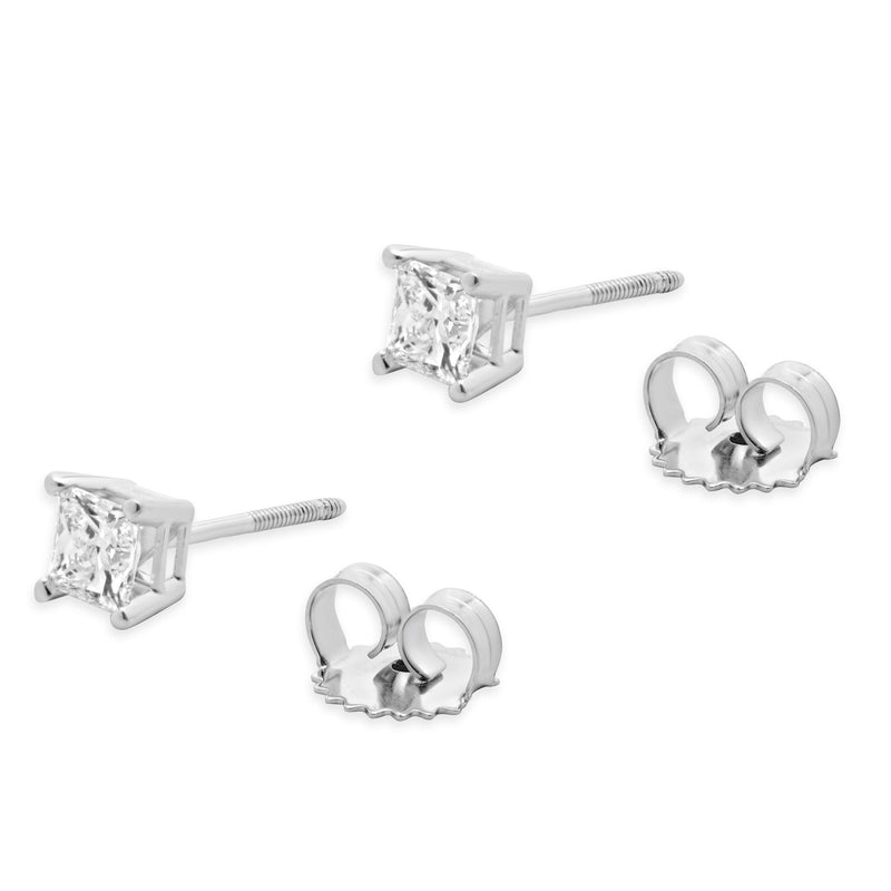 14 Karat White Gold Princess Cut Diamond Stud Earrings