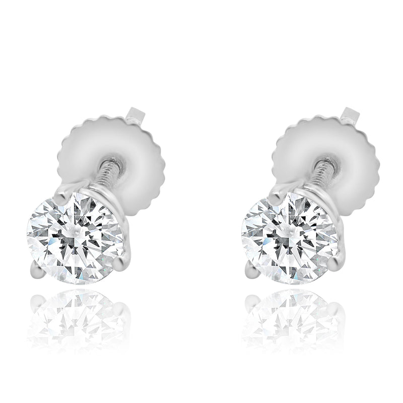14 Karat White Gold Round Cut Diamond Stud Earrings