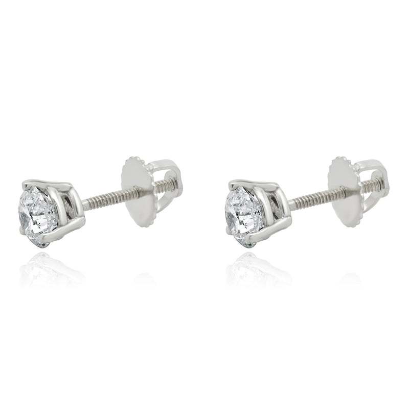 14 Karat White Gold Round Cut Diamond Stud Earrings