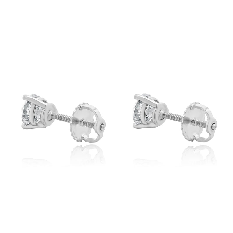 14 Karat White Gold Round Cut Diamond Stud Earrings