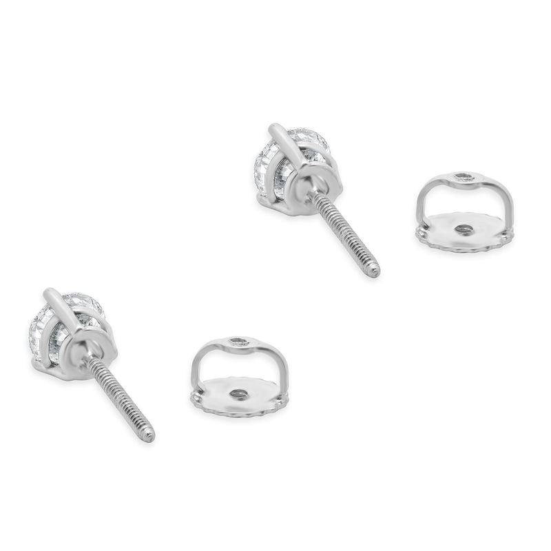14 Karat White Gold Round Cut Diamond Stud Earrings