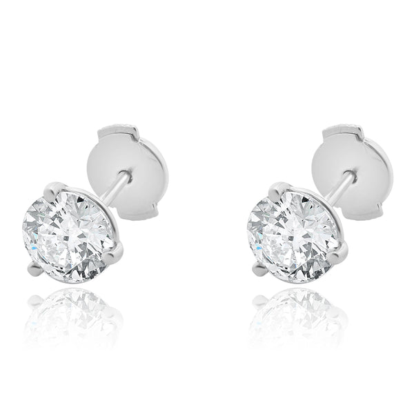 14 Karat White Gold Round Brilliant Cut Diamond Stud Earrings