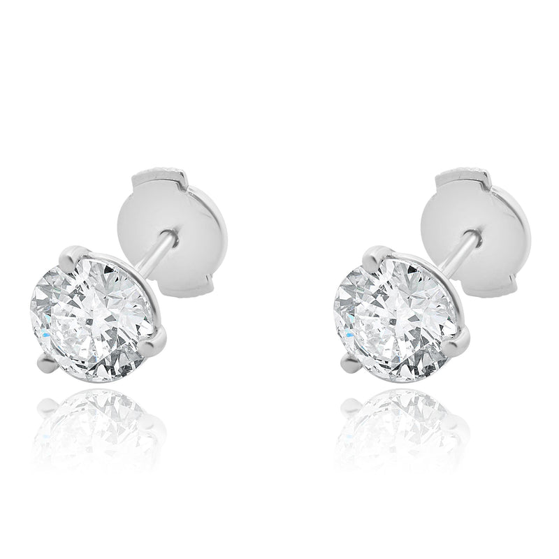14 Karat White Gold Round Brilliant Cut Diamond Stud Earrings