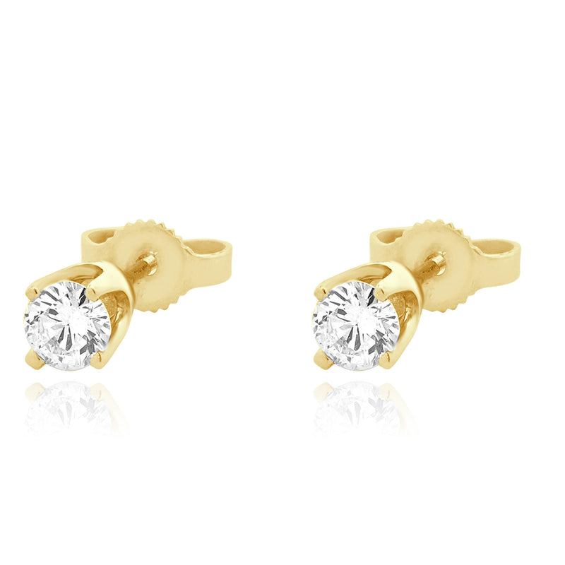 14 Karat Yellow Gold Round Brilliant Cut Diamond Stud Earrings