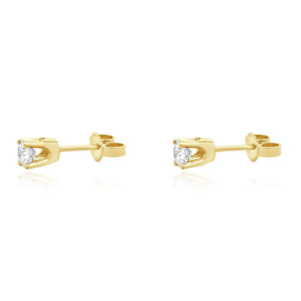 14 Karat Yellow Gold Round Brilliant Cut Diamond Stud Earrings