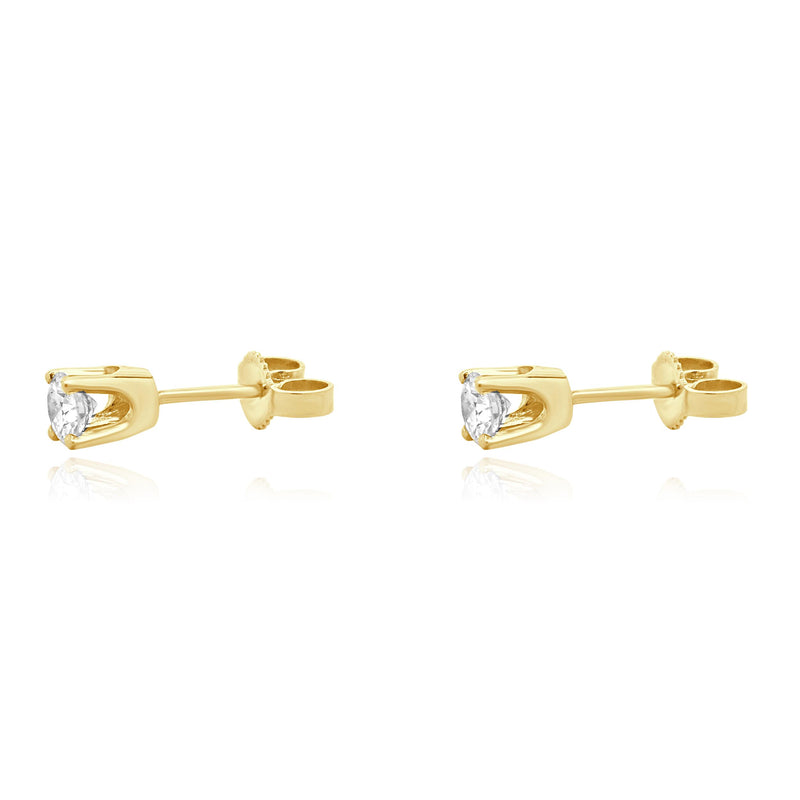 14 Karat Yellow Gold Round Brilliant Cut Diamond Stud Earrings