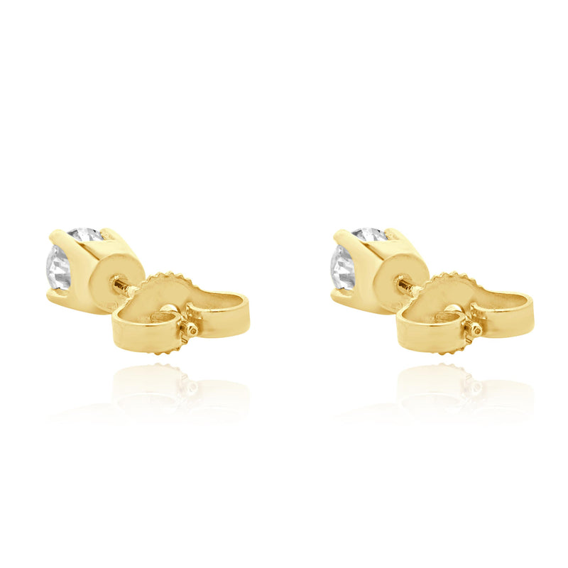 14 Karat Yellow Gold Round Brilliant Cut Diamond Stud Earrings