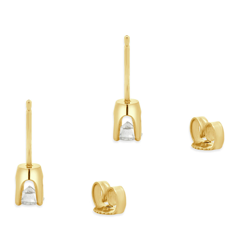 14 Karat Yellow Gold Round Brilliant Cut Diamond Stud Earrings